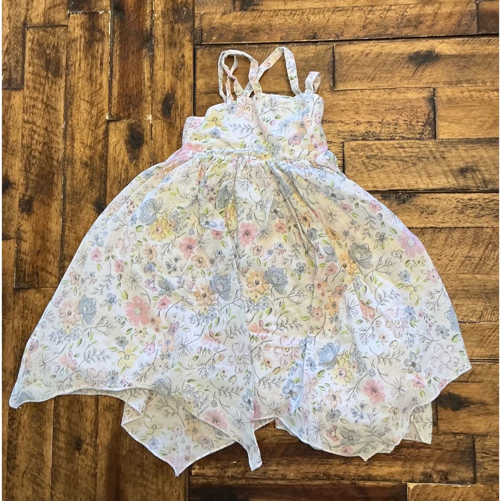 Tommy Bahama Girls Floral Handkerchief Hem Sundress Pastel Pink Blue 3T